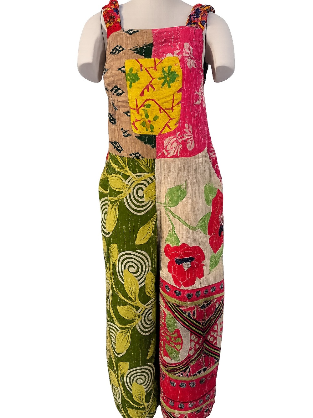 Kathmandu Imports Kantha Patchwork Cotton Jumpsuit One Size Boho Adjustable Stra
